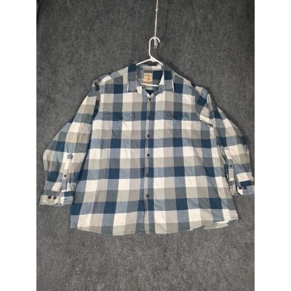 RedHead Brand Co Mens 3XL Blue Grey Plaid Long Sleeve Button Down Flannel‎ Shirt